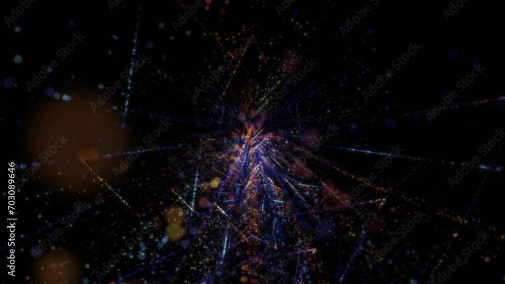 Poster abstract digital tunnel into virtual space consisting of a bright stream of particles