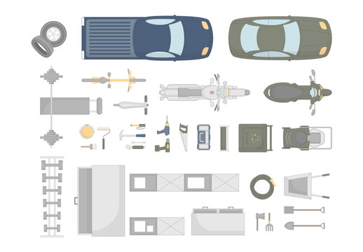 Car Garage Floor Plan Kit Top View Elements for Floorplan Design