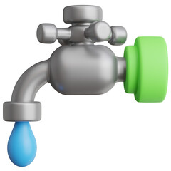 3d render of water in faucet icon with ecology concept.