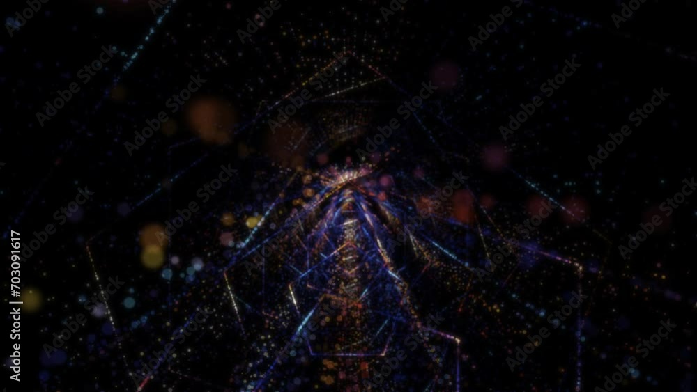 Poster abstract digital tunnel into virtual space consisting of a bright stream of particles