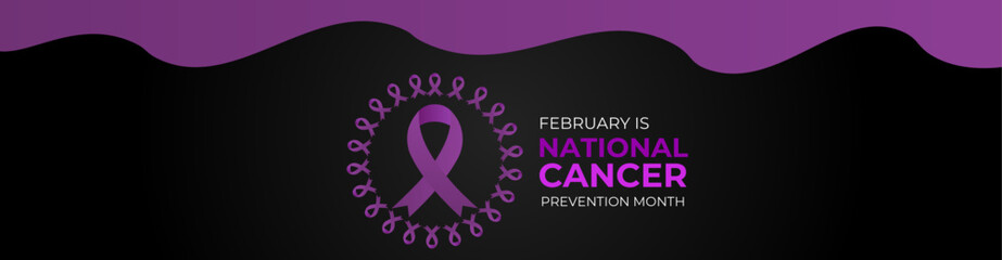 National Cancer prevention month is observed every year in February, to promote access to cancer diagnosis, treatment and healthcare for all. banner, cover, card, backdrop, website, flyer, poster.