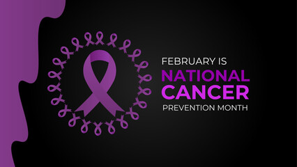 National Cancer prevention month is observed every year in February, to promote access to cancer diagnosis, treatment and healthcare for all. banner, cover, card, backdrop, website, flyer, poster.