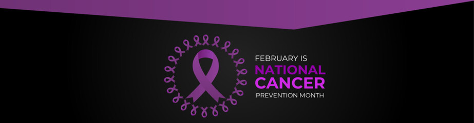 National Cancer prevention month is observed every year in February, to promote access to cancer diagnosis, treatment and healthcare for all. banner, cover, card, backdrop, website, flyer, poster.