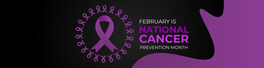 National Cancer prevention month is observed every year in February, to promote access to cancer diagnosis, treatment and healthcare for all. banner, cover, card, backdrop, website, flyer, poster.