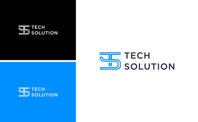 creative letter TS or ST logo design  with tech technology concept template