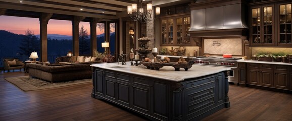 Fototapeta na wymiar Kitchen in Luxury Home with View of Cabinetry