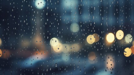 Rain Drops on a Window with Blurry Lights