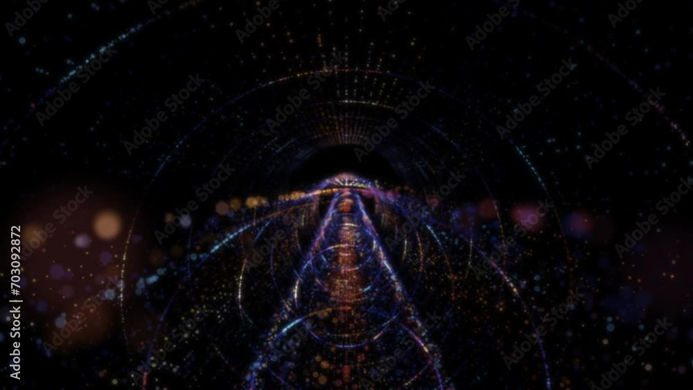 Poster abstract digital tunnel into virtual space consisting of a bright stream of particles