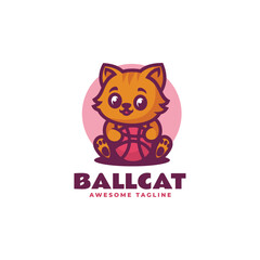 Vector Logo Illustration Ball Cat Mascot Cartoon Style.