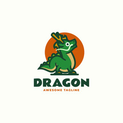 Vector Logo Illustration Dragon Mascot Cartoon Style.