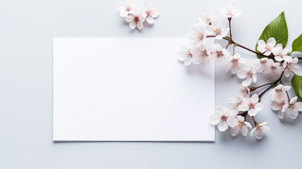 A clean and sleek white card mockup adorned with soft cherry blossoms on a pure white background for a fresh look.
