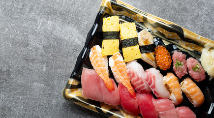 Different types of sushi on a plate