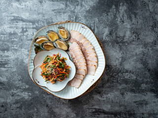 Korean food ,Boiled meat with abalone	