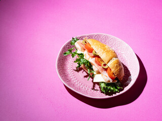 Salt bread sandwich, ham and cheese sandwich