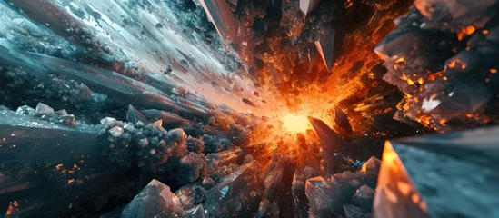 Badkamer foto achterwand 3D illustration of an exploding digital artwork with crystal debris. © TheWaterMeloonProjec