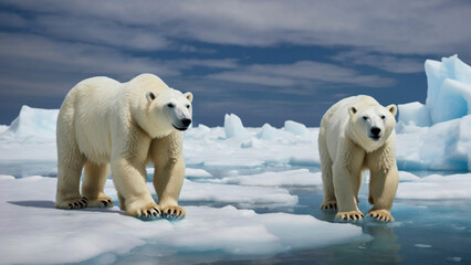 Polar Bears Adapting to Change Create a hopeful showcasing polar bears exhibiting resilience and adaptability in the face of changing winter landscapes