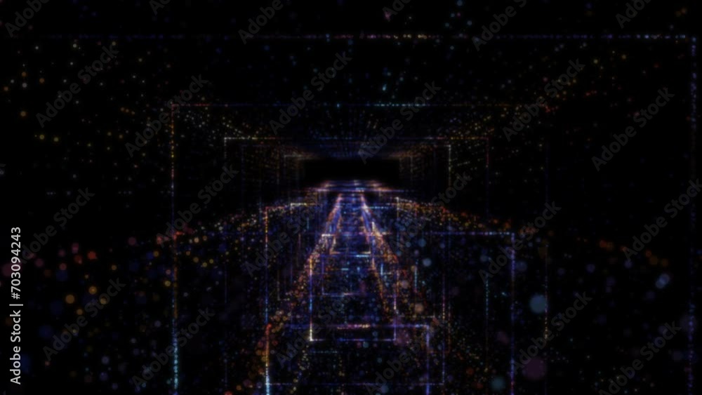 Poster abstract digital tunnel into virtual space consisting of a bright stream of particles