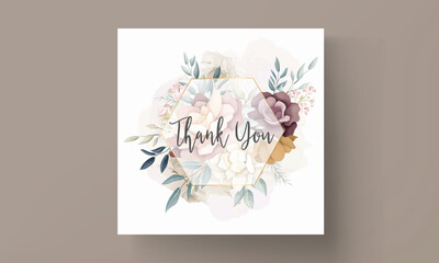 Illustration of a wedding invitation watercolor flower bouquet set branches brown leaves red flowers