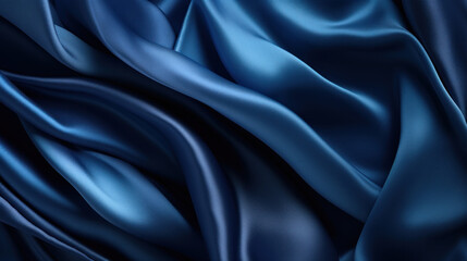 Fototapeta premium Sumptuous blue satin fabric showcasing intricate folds and a lustrous sheen, perfect for an elegant backdrop.