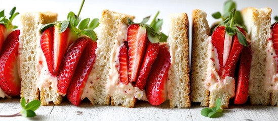 Visible cross section of strawberry sandwiches - obrazy, fototapety, plakaty