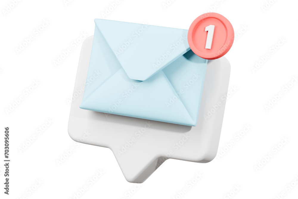 Fototapete 3d mail envelope icon with notification new message sign icon. Minimal 3d email letter with notification red bubble unread icon. message mailbox concept 3d icon. isolated blue background 3d rendering.