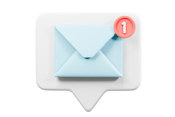 3d mail envelope icon with notification new message sign icon. Minimal 3d email letter with notification red bubble unread icon. message mailbox concept 3d icon. isolated blue background 3d rendering. - obrazy, fototapety, plakaty