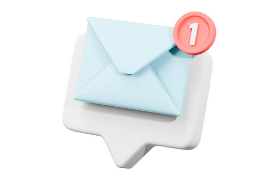 3d mail envelope icon with notification new message sign icon. Minimal 3d email letter with notification red bubble unread icon. message mailbox concept 3d icon. isolated blue background 3d rendering.