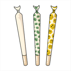 Marijuana joint isolated on white background. Spliff, smoking drug cigarette. Vector illustration. Joint with marijuana print. 