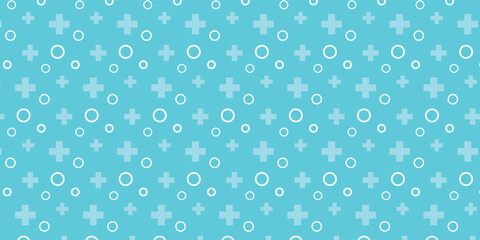 Medical seamless pattern with circles and medical crosses. Blue background for websites and applications. 