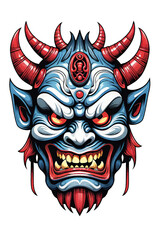 Tribal oni mask of the devil japan style illustration on transparent background
