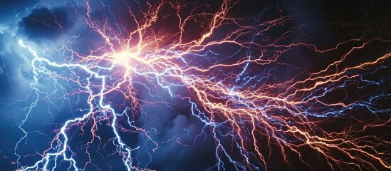 Visible grain is best at smaller sizes, displayed when lightning is generated using a Tesla coil. - obrazy, fototapety, plakaty