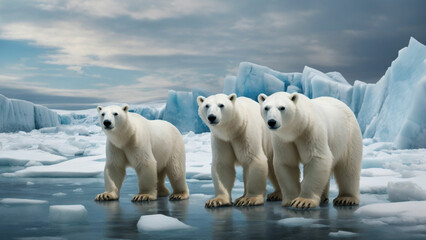Showcase polar bears against a backdrop of icy landscapes, drawing attention to the delicate balance between the natural beauty of winter and the threats posed by climate change