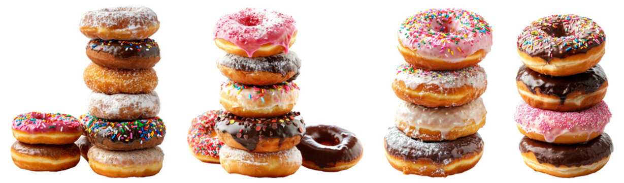 stack of donuts isolated on transparent background, Png collection