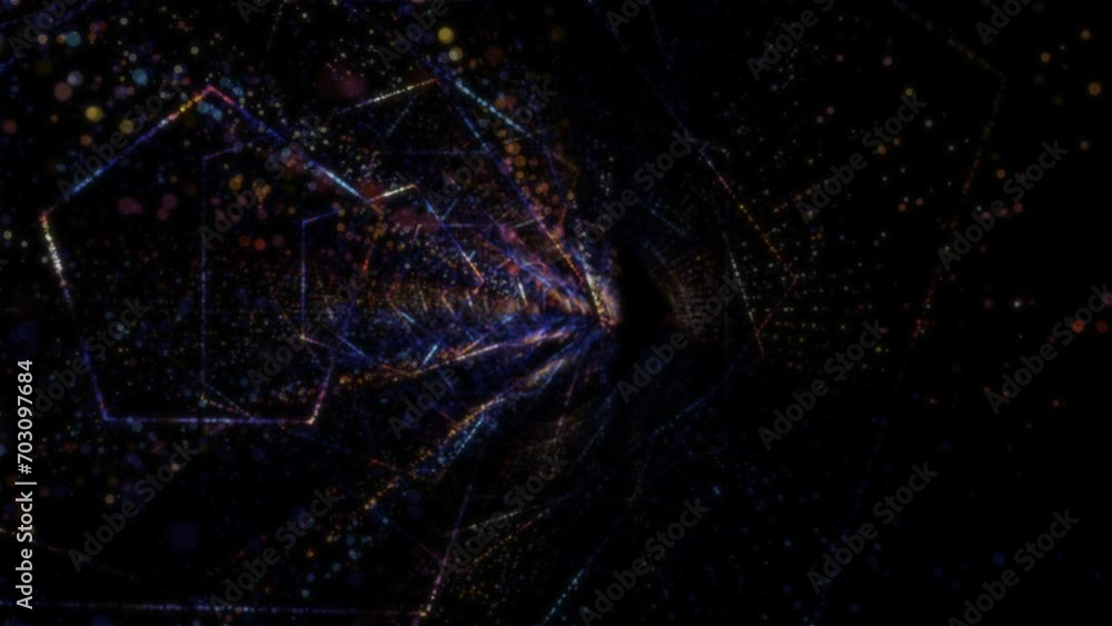 Poster abstract digital tunnel into virtual space consisting of a bright stream of particles