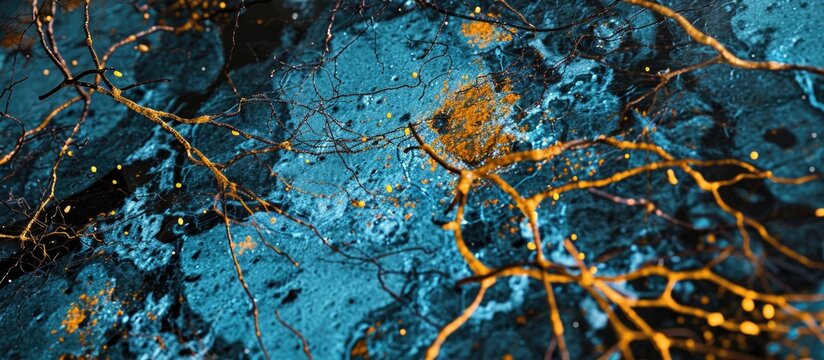 Golgi stain used on mouse brain sections, revealing neurons and vessel fragments in cortex.
