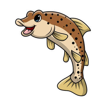Cute salmon fish cartoon on white background