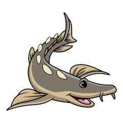Cute sturgeon fish cartoon on white background
