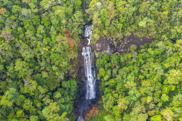 An aerial view of Tawai Waterfall, the biggest waterfall in the Heart of Borneo. Sabah, Malaysia.