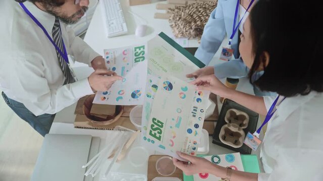 ESG environmental social governance ideas shring business discuss eco-friendly company meeting with business people implementing environmental protection for clean and sustainable future ecology