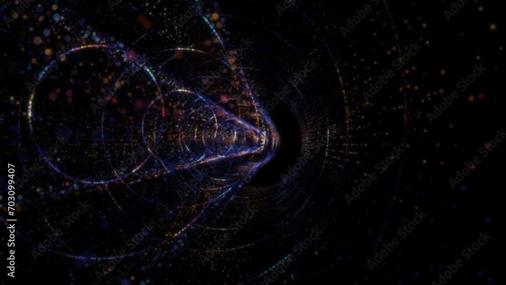 Poster abstract digital tunnel into virtual space consisting of a bright stream of particles
