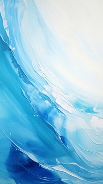 A painting of a wave in blue and white