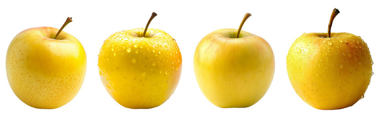 set of yellow apples isolated on transparent background