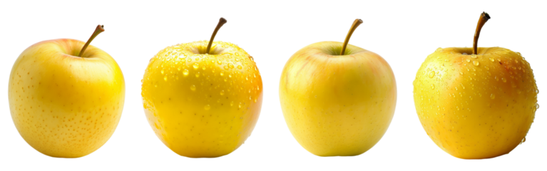 set of yellow apples isolated on transparent background