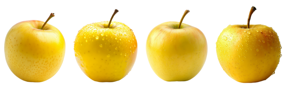 set of yellow apples isolated on transparent background