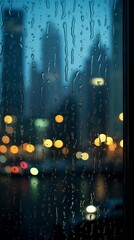 Raindrops on a Window with Urban Cityscape in the Background