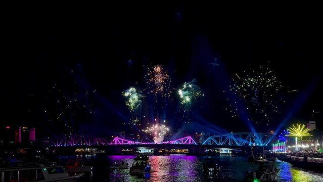 4K fireworks light and sound work at Phuttha Yot Fa Bridge Bangkok	