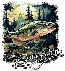 Bold Bass Fishing Shirt Design 2 - Excellence for Outdoor Enthusiasts - DTF Ready