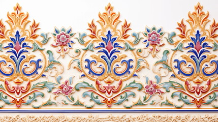 Thai style detail pattern on the wall. AI Generative.