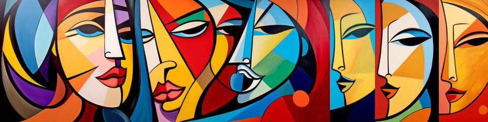 Colorful Artistic Graffiti of Women in Cubist and Pop Art Style.