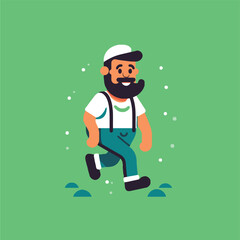 Man with a beard and mustache in overalls and a cap. Vector illustration
